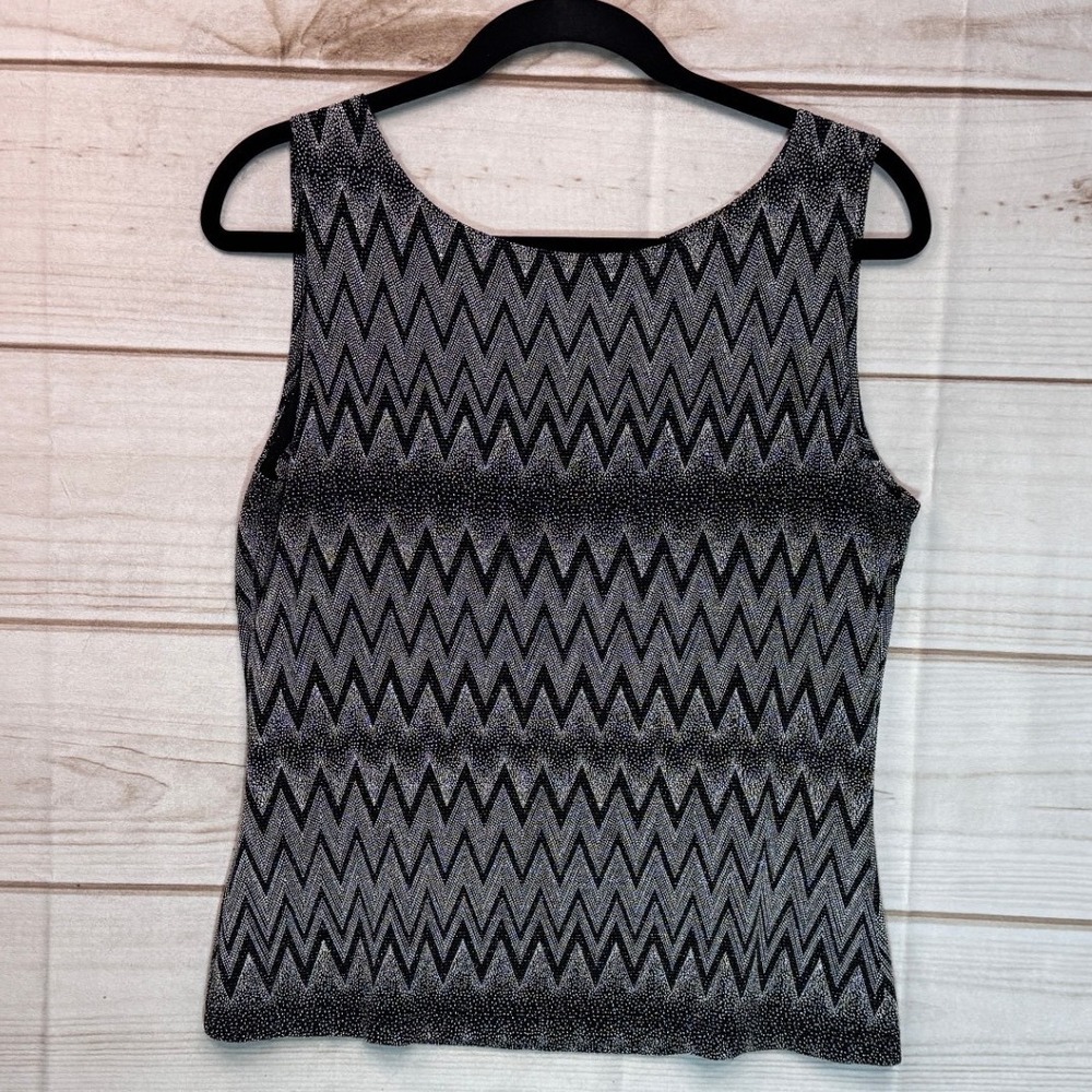 VTG Y2K Fashion Bug Black White Chevron Metallic Beaded Tank Top L Sleeveless